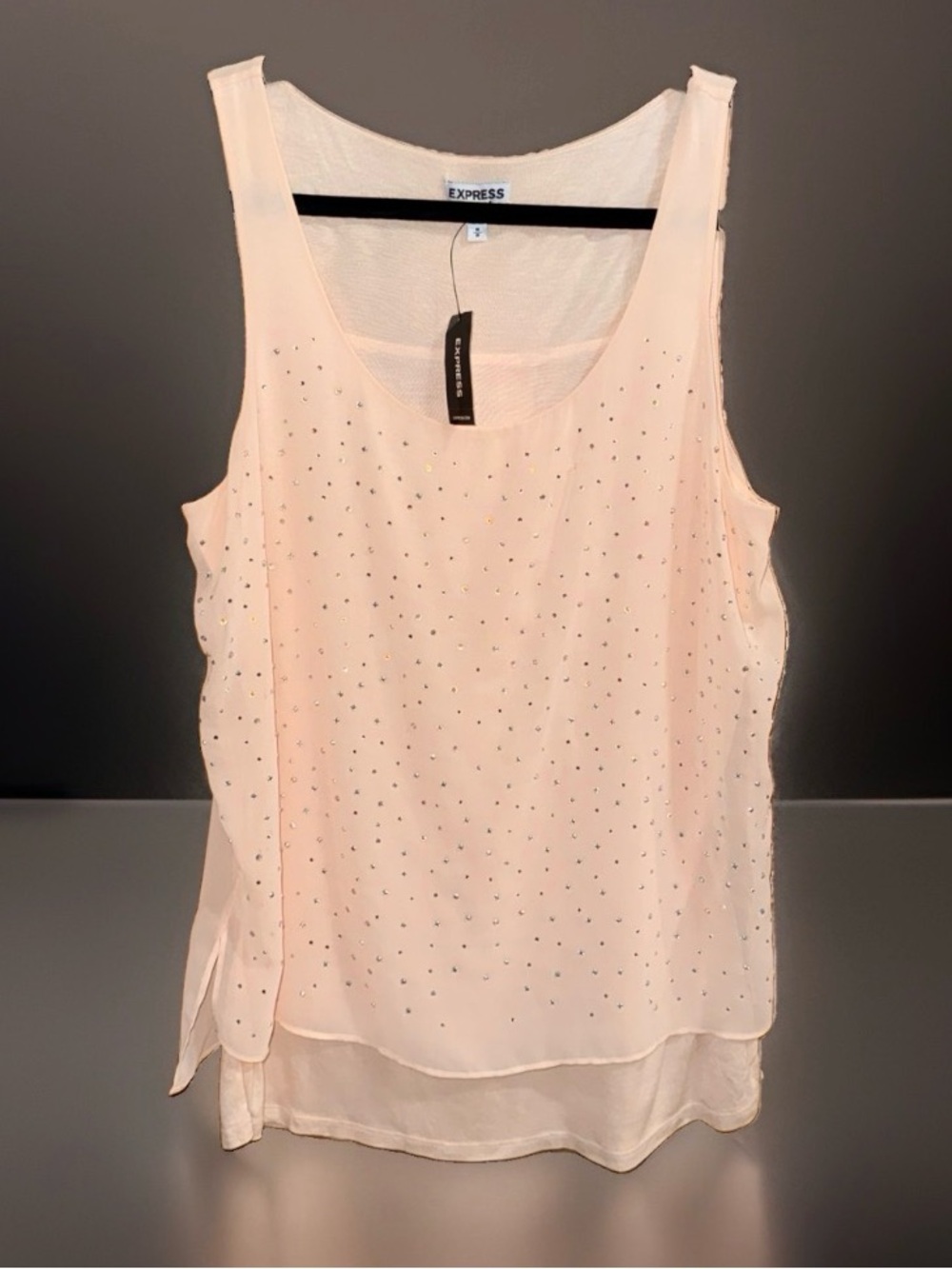NWT Express Light Blush Crystal-Studded Sleeveless Top w/Split Back—M